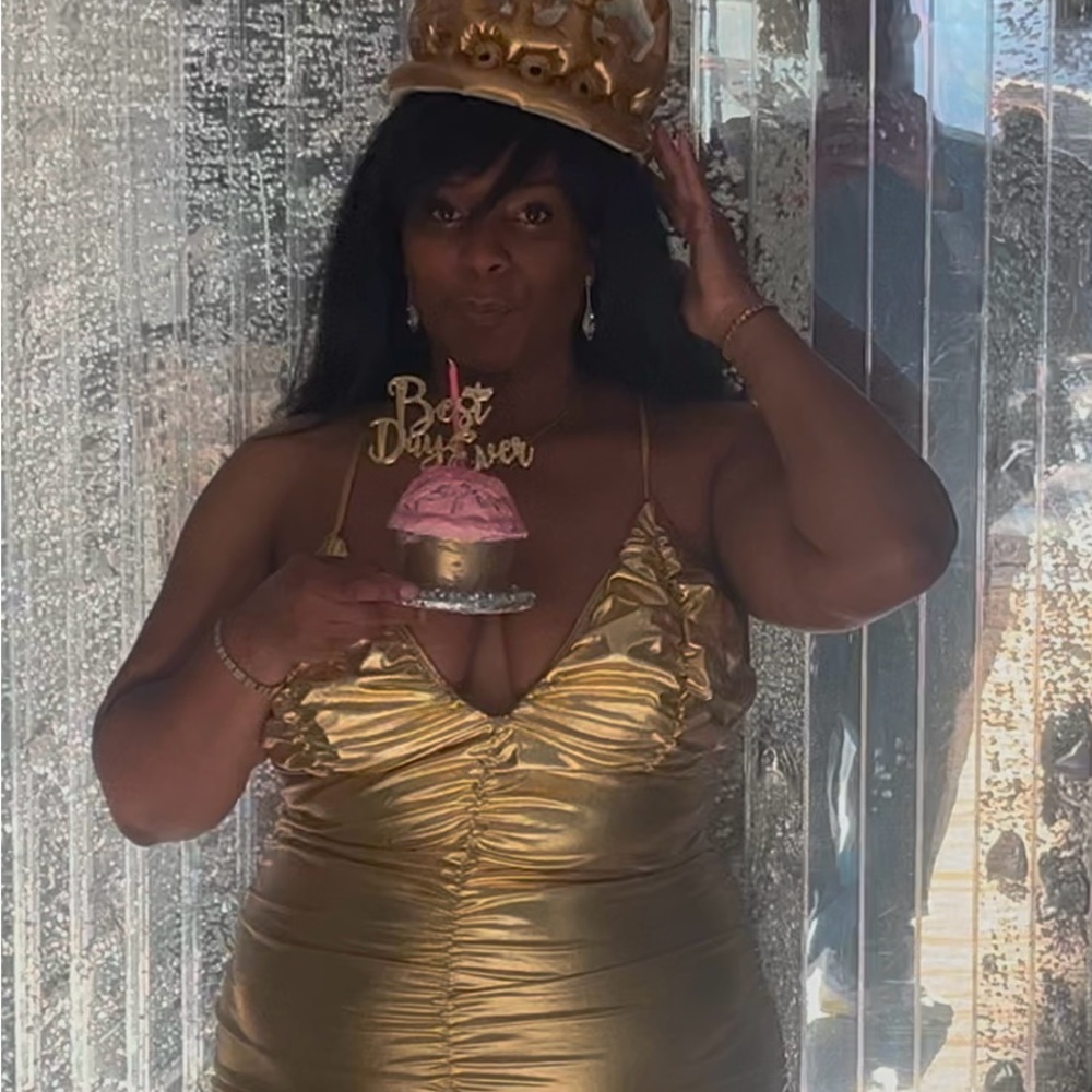 Gold Ruched Dress - Picture 3 of 3